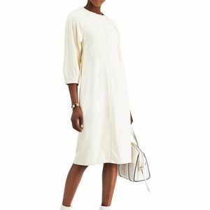 Vegan Suede Sheath Midi Dress Antique White Blouson Sleeve 2XL 18